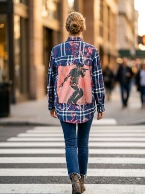 OOAK MORGAN WALLEN FRINGED FRAME FLANNEL SM-MED